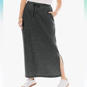 Woman within plus size petite sport knit side slit sweatshirt skirt grey 18-20